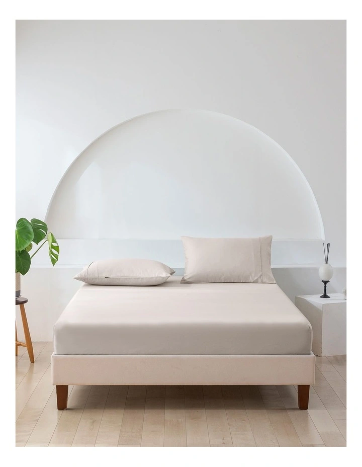 500TC Cotton Sateen Fitted Single Bed Sheet Set in Stone