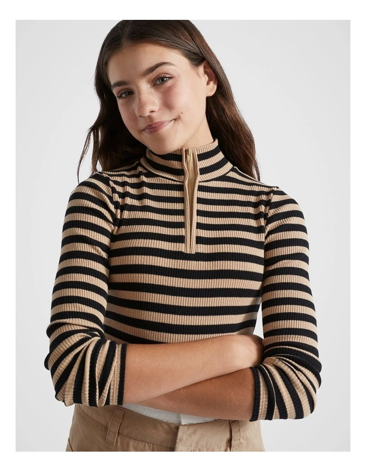 Stripe Zip Neck Top in Multi
