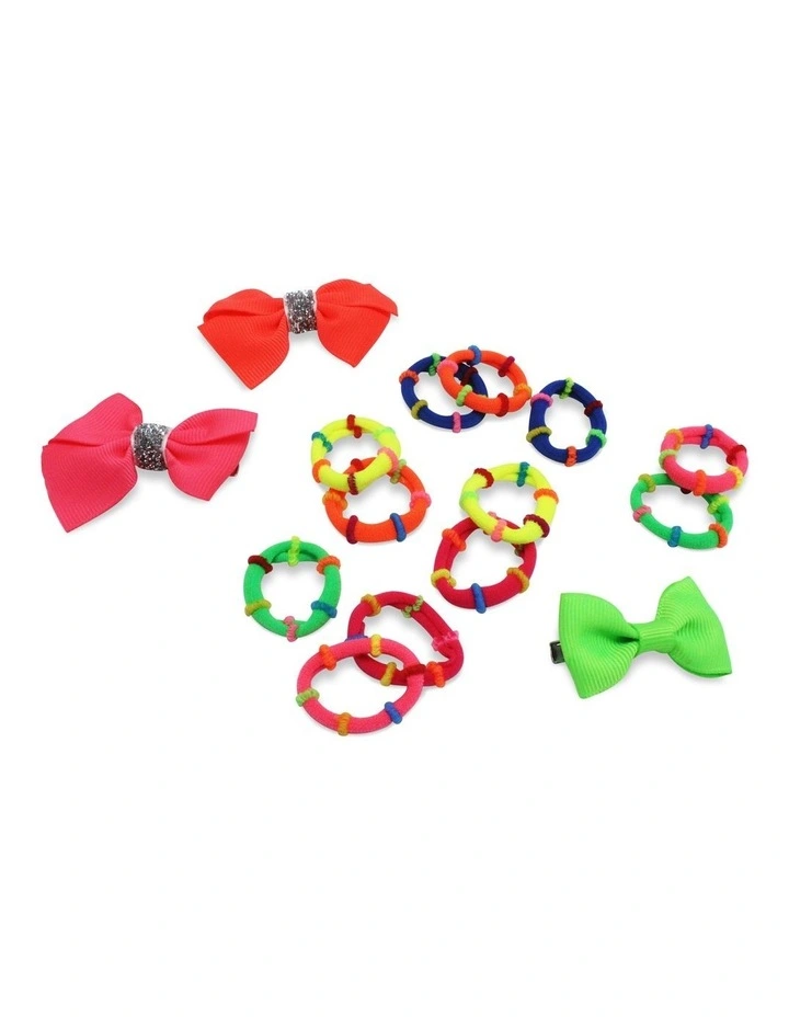 Bow Clips and Elastic Hair Ties Pack in Multi