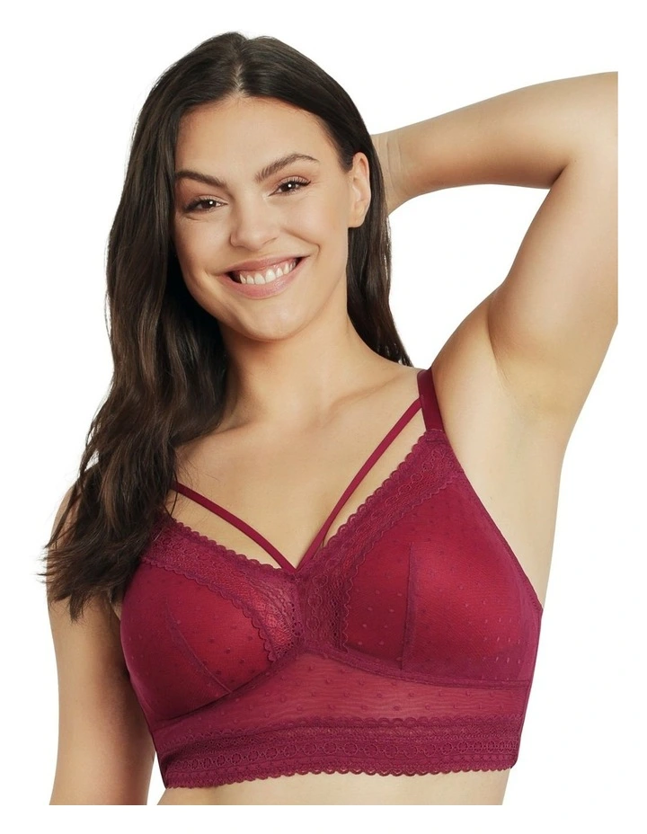 Mia Dot Longline Padded Lace Bralette in Blackberry