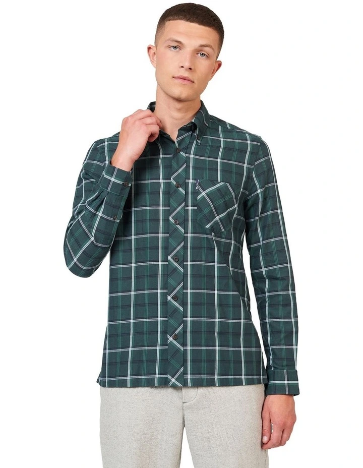 Grid Check Long Sleeve Shirt in Fraser Green