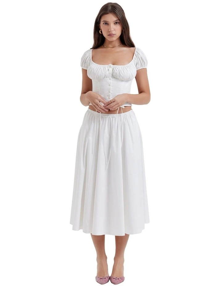 Cora Gathered Midi Skirt in White
