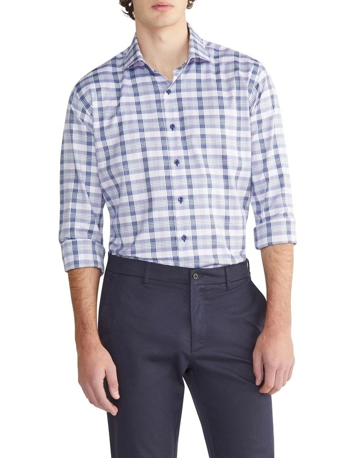 Tailored 2 Colour Long Sleeve Twill Check Shirt in Lilac