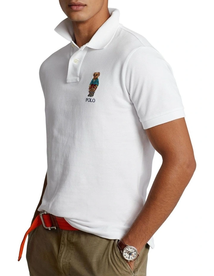 Custom Slim Fit Polo Bear Polo Shirt in White