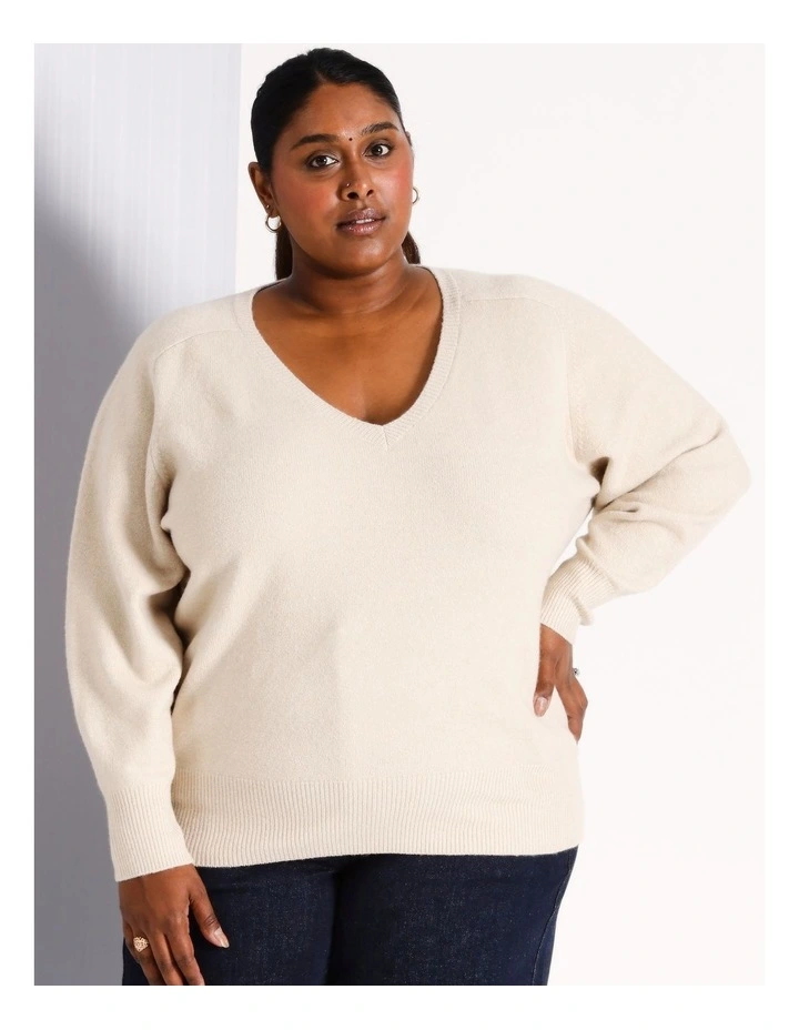 Soft Touch V-Neck Knit in Stone
