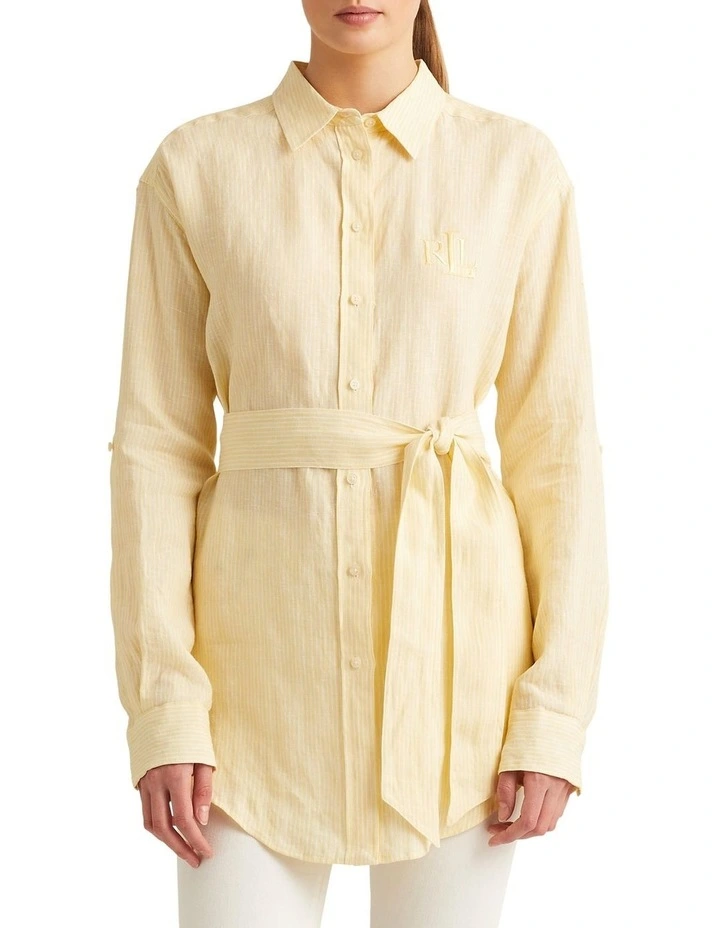 Belted Linen Shirt in Yellow