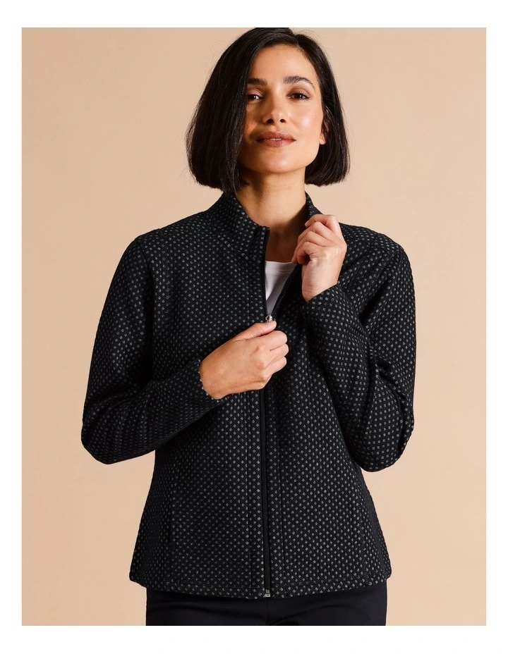 Recycled Polyester Blend Zip Thru Honeycomb Jacquard Sweat Top In Navy