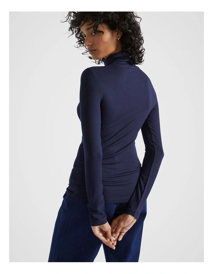 Core Rib Roll Neck Top in Midnight Sky