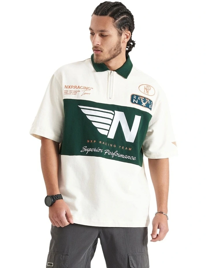 Resistance Oversized Polo Shirt in Natural White