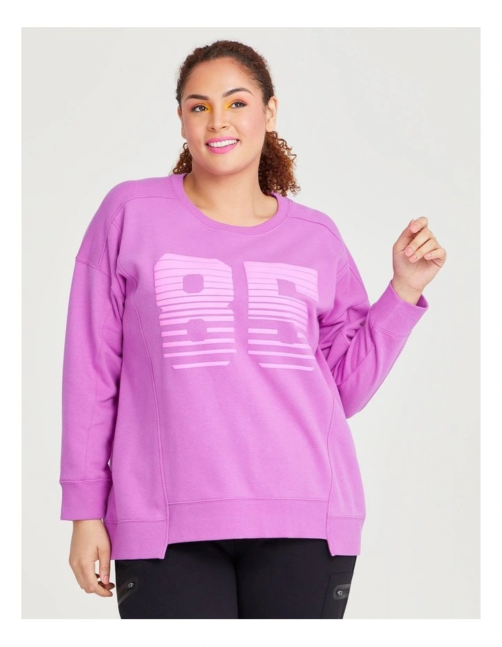 Cotton Number Sweatshirt in Neon Purple