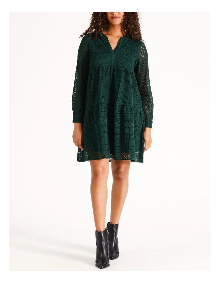 Honey Lace V-Neck Dress in Forest