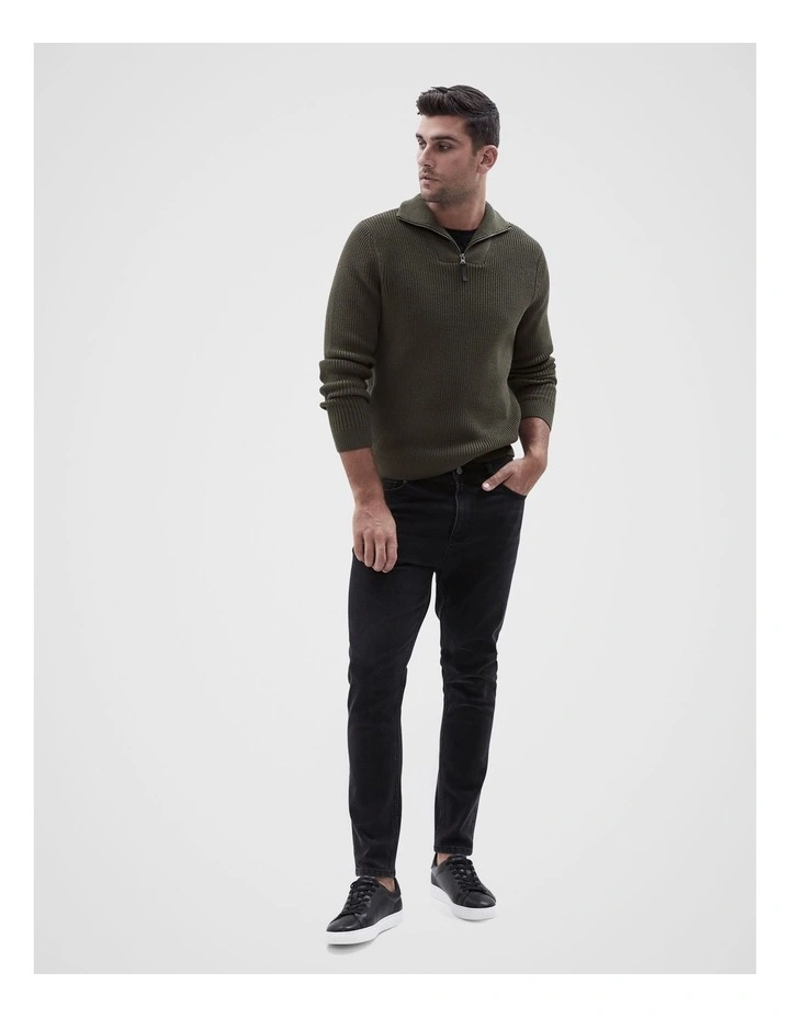 Rib Half Zip Knit Sweater in Khaki