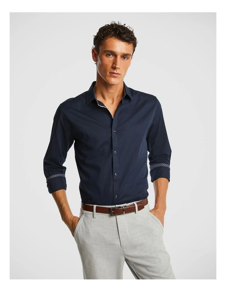 Ace Textured Slim Shirt in Navy