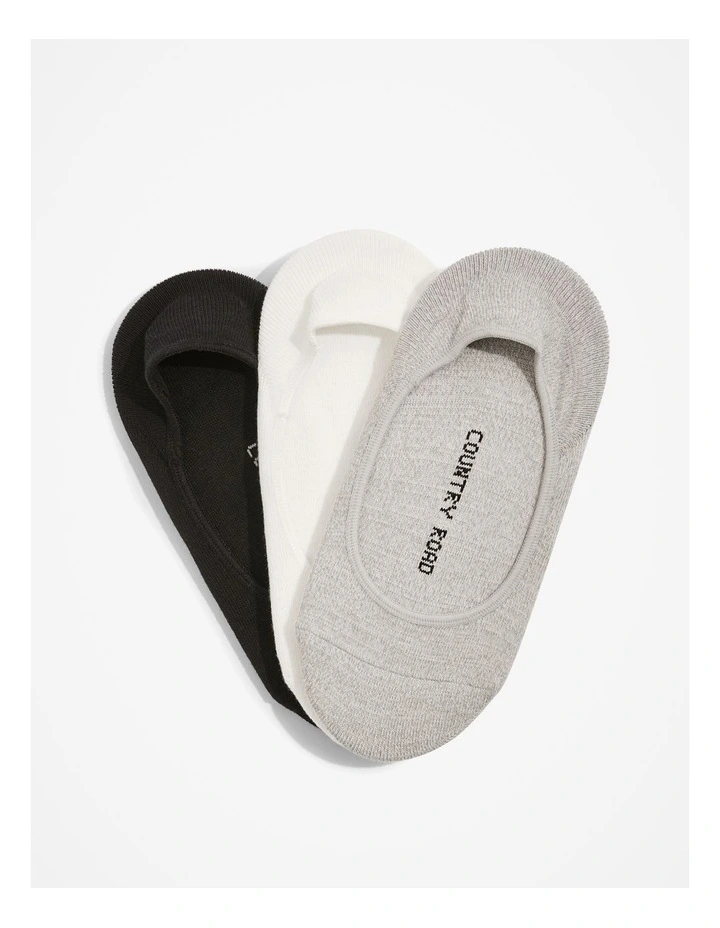 Australian Cotton Blend No-show Sock Pack of 3 in Grey Marle/Multi