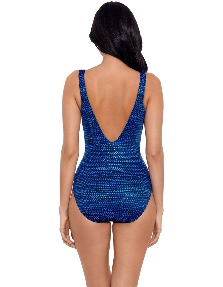 Dot Com Odyssey Plunge Tummy Control Swimsuit in Blue Multi