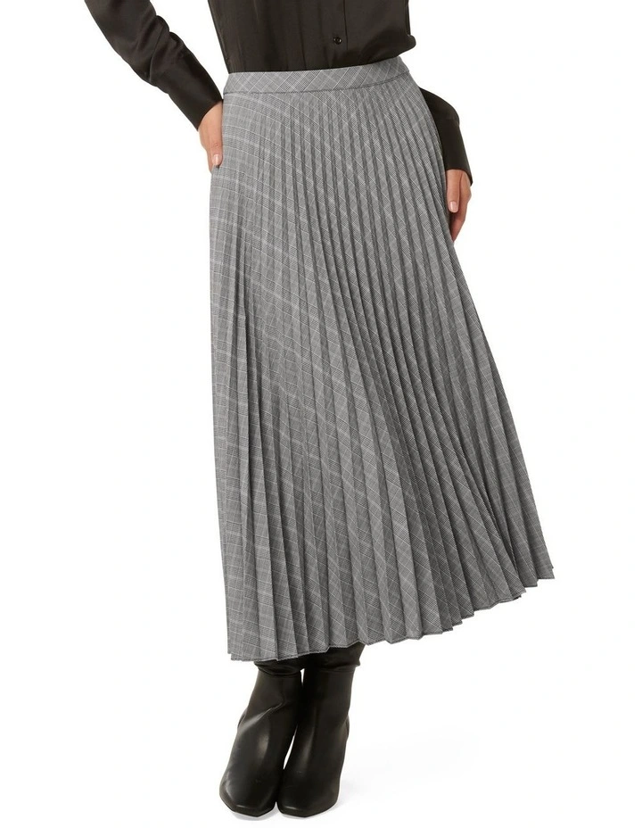 Mackenzie Pleated Check Midi Skirt in Grey