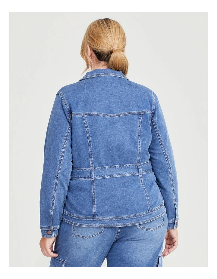 Cotton Denim Belted Jacket in Classic Blue