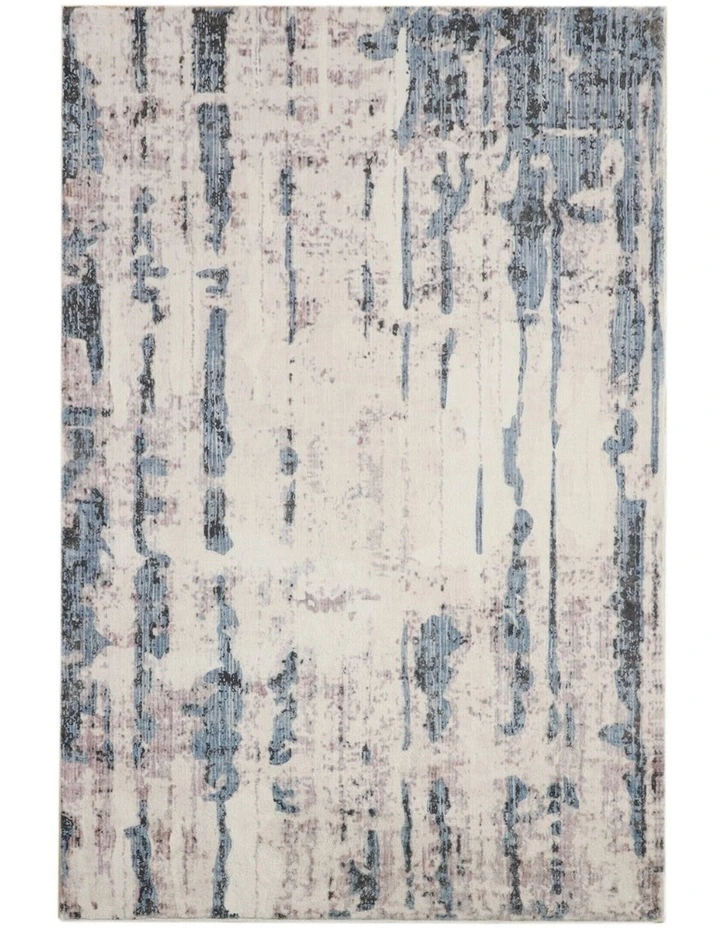 Modern Distressed Machine Washable Rug 90x150cm in Blue