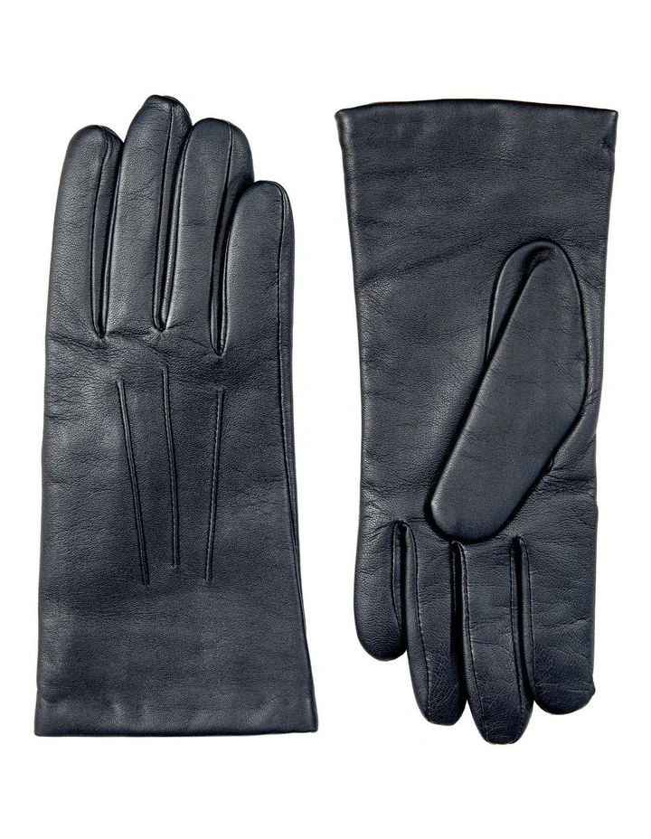 Touchscreen Cashmere Lined Leather Gloves in Navy