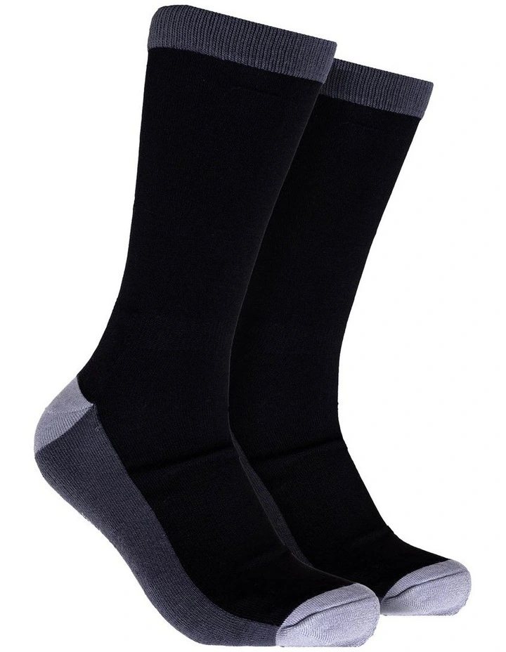 Plain Bamboo Comfort Crew Socks 2 Pack in Black