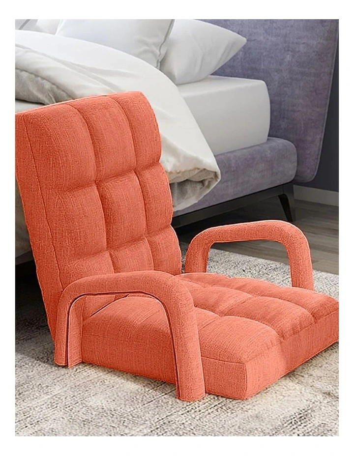Foldable Floor Lounge Recliner Chair With Armrest in Orange