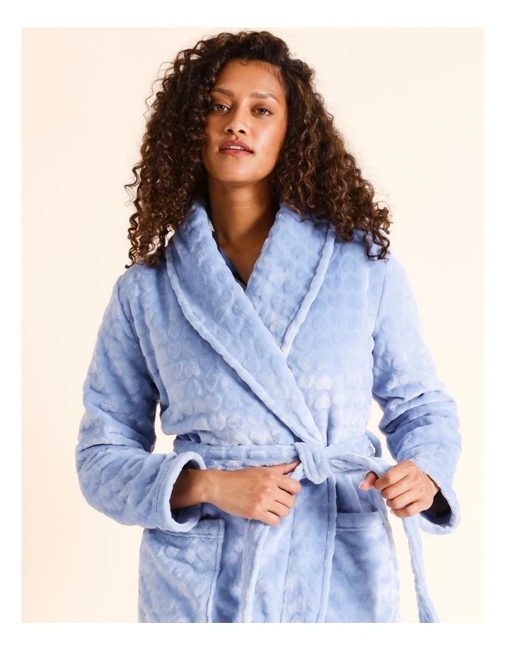 Fleece Long Robe in Light Blue