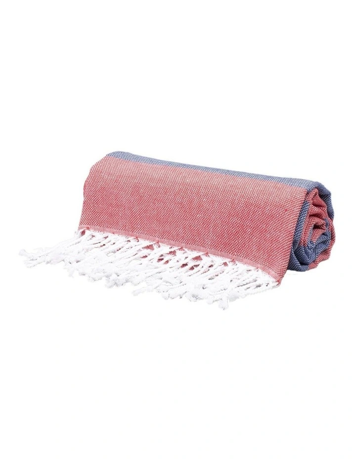 Thin Turkish Towel in Navy/Red