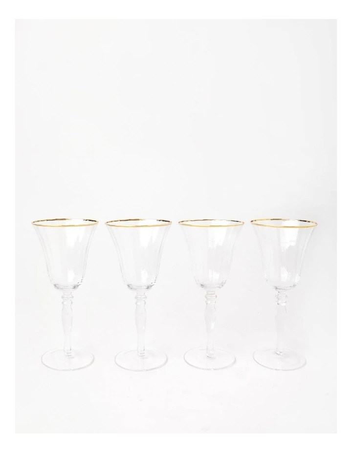 Gabrielle Wine Glass Set of 4 Gold Rib in Clear