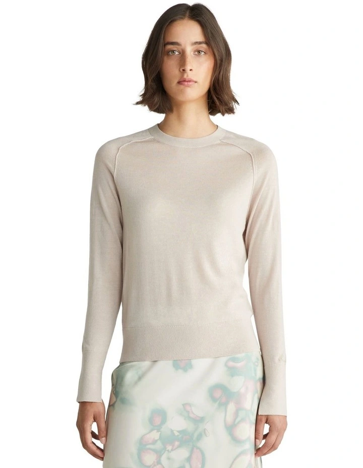 Extra Fine Wool Crew Neck Knit in Cream