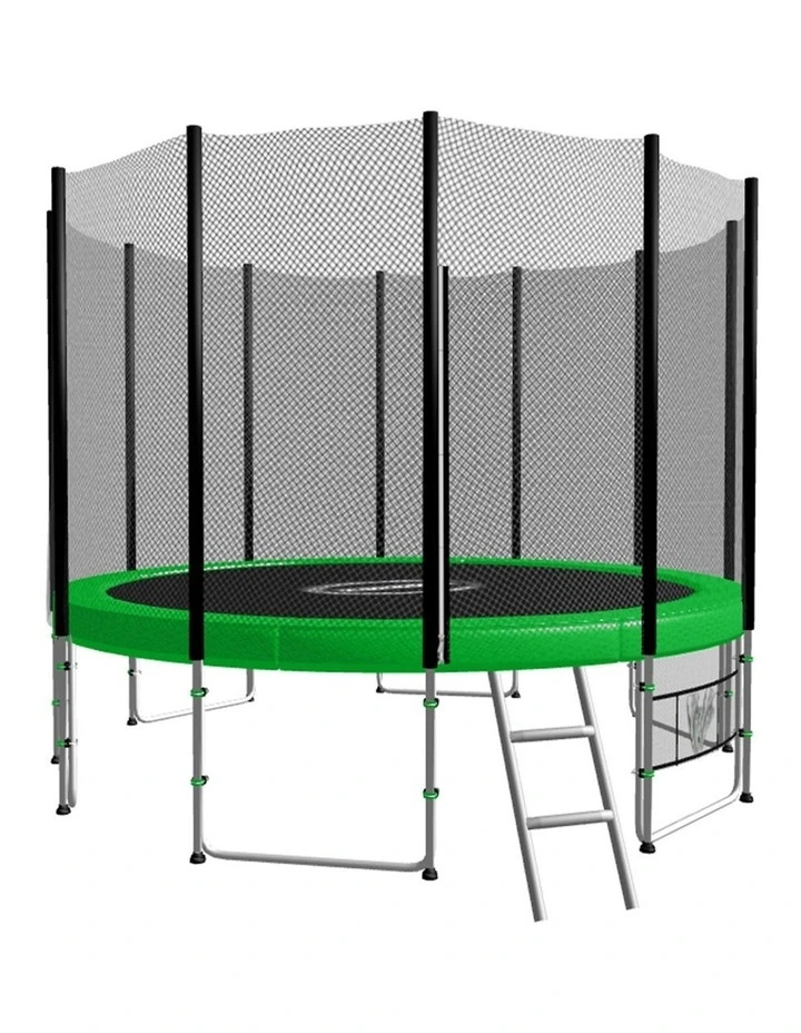 8ft Round Trampoline with Safety Net, Ladder and Basketball Set Green