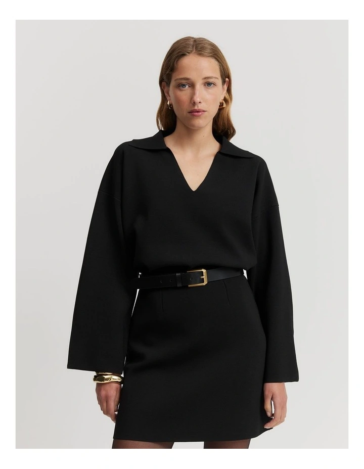 Compact Knit Polo in Black