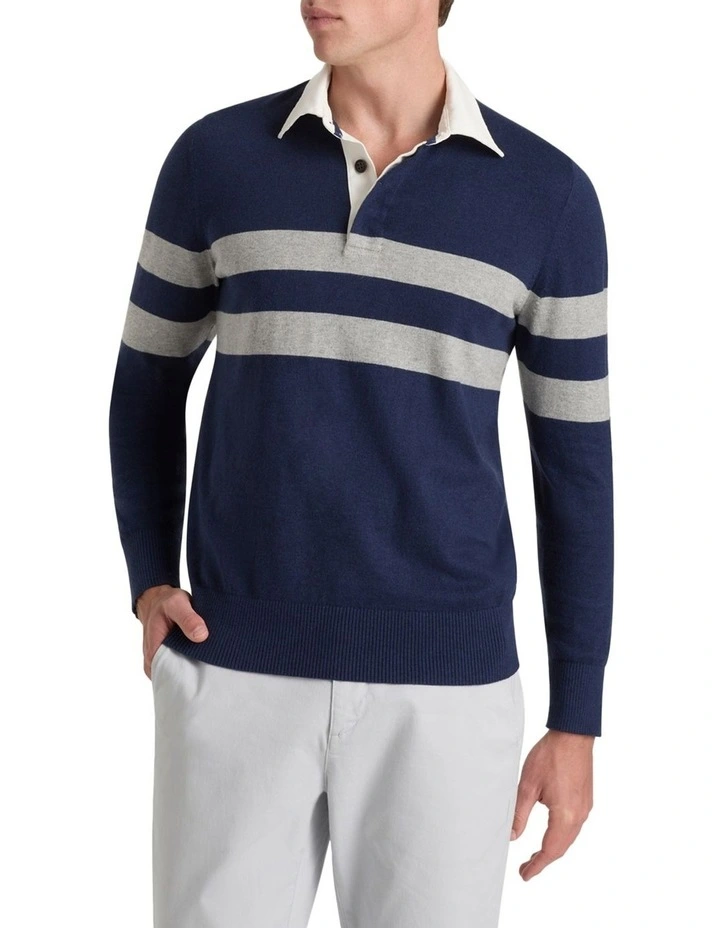 Hooper Knit Rugby Shirt in Navy