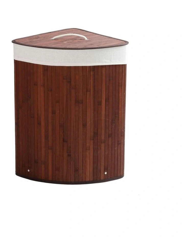 Corner Folding Bamboo Laundry Hamper 35x35x60cm in Brown