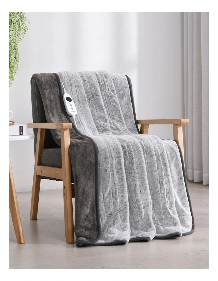 Faux Mink Heated Throw Blanket with White Tip 160x120cm in Silver