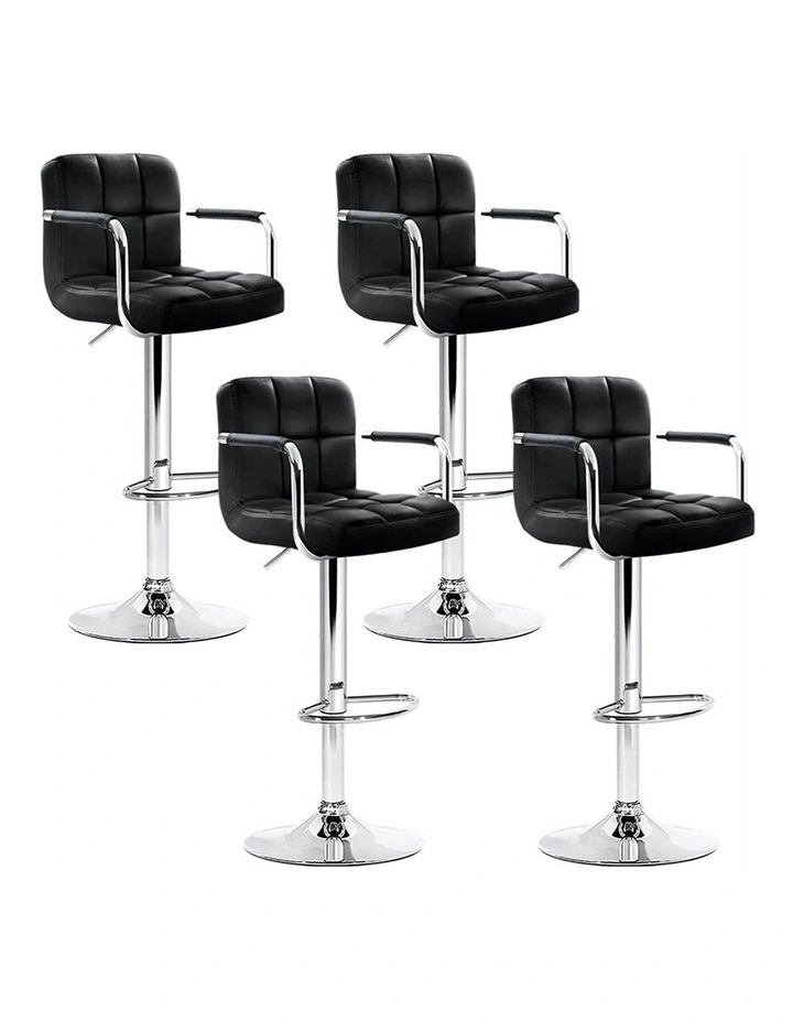 Kitchen Chairs Gas Lift Leather Bar Stools x4 in Black