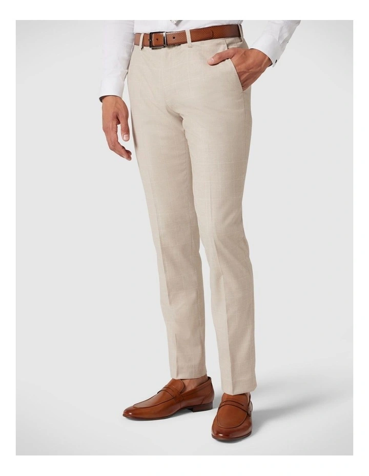 Slim Stretch Windowpane Check Tailored Pant in Natural Windowpane