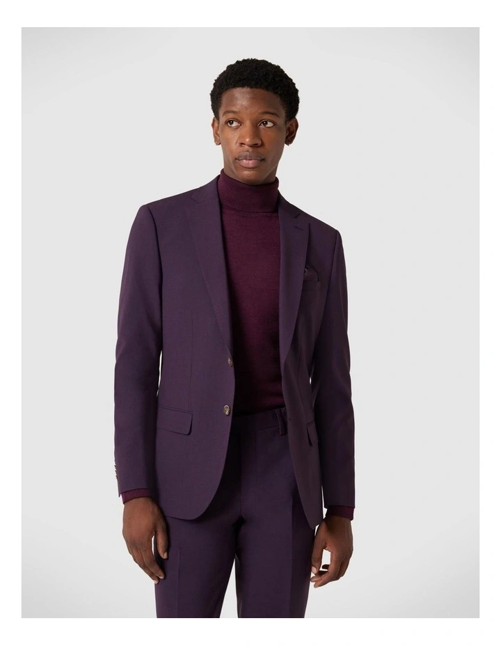 Slim Stretch Wool Blend Tailored Jacket in Grape