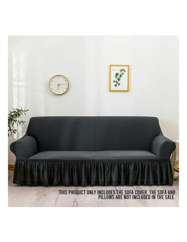 4-Seater Sofa Cover with Ruffled Skirt Couch Protector in Dark Grey