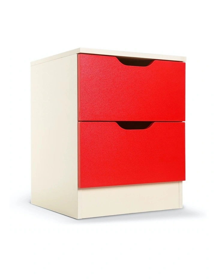 Bedside Table Cabinet Storage Chest 2 Drawers Lamp Side Nightstand Red White