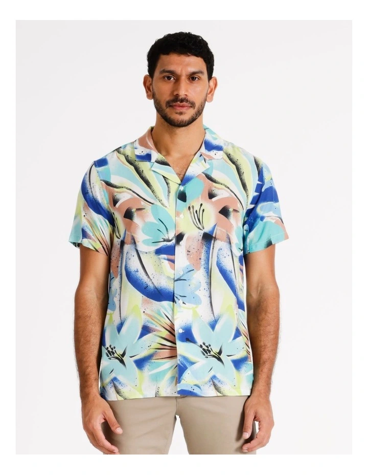 Nixon Abstract Print Short Sleeve Viscose Shirt in Multicolour