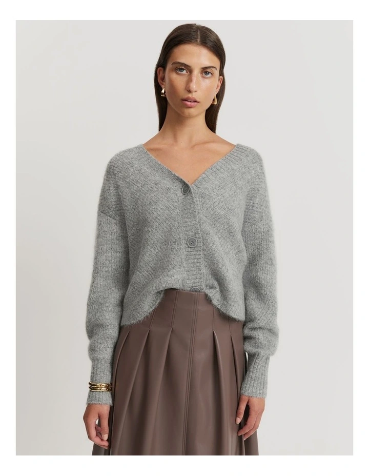 Brushed Crop Cardigan in Light Grey Marle