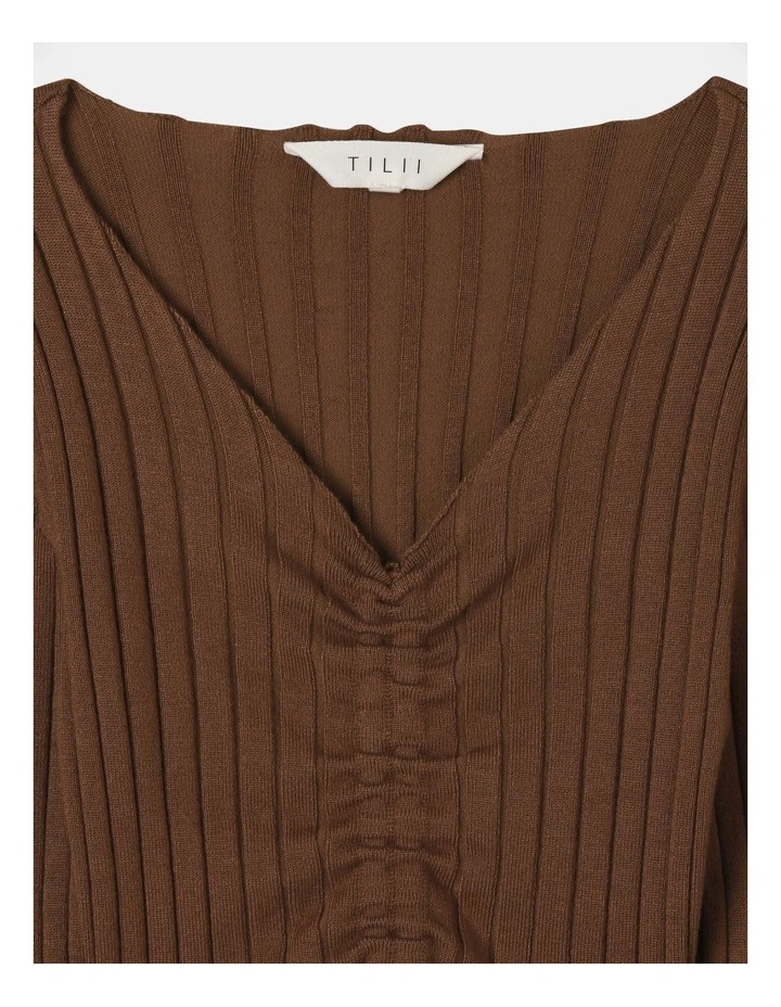 Long Sleeve Rouched Rib Top in Vanilla