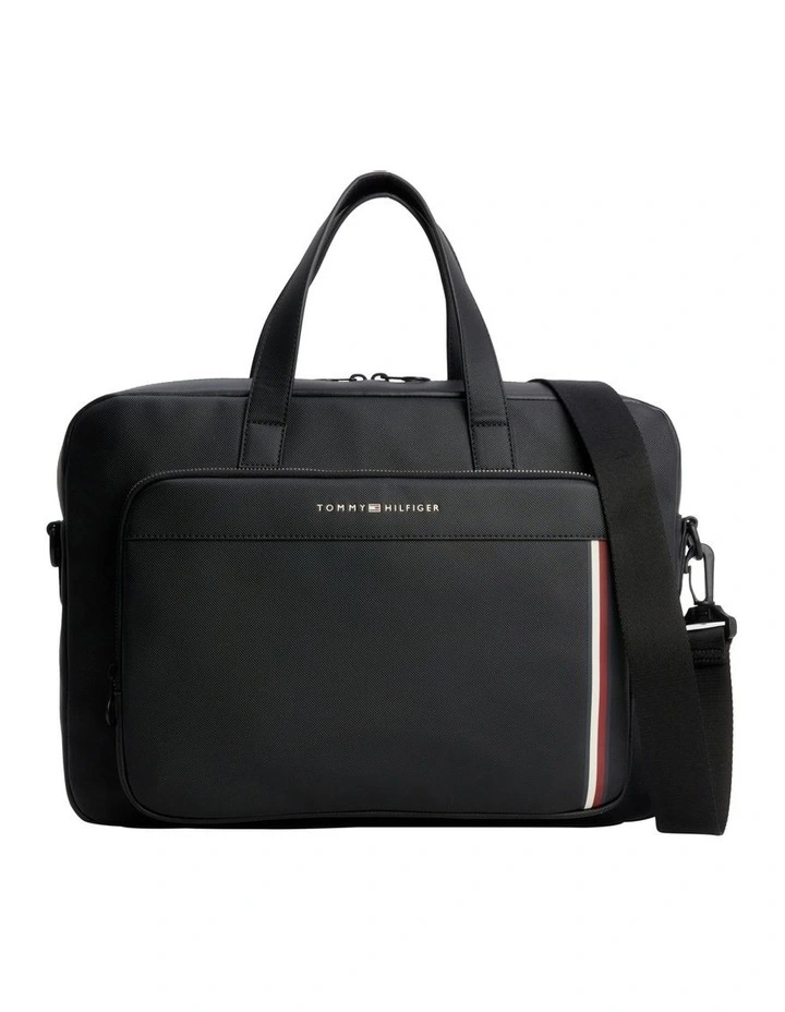 Pique Textured Slim Laptop Bag in Black