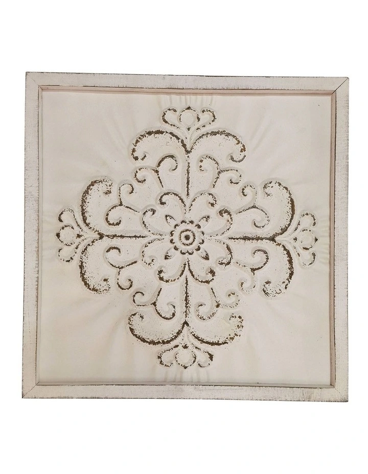 Fleur Framed Decorative Wall Art in Distressed White