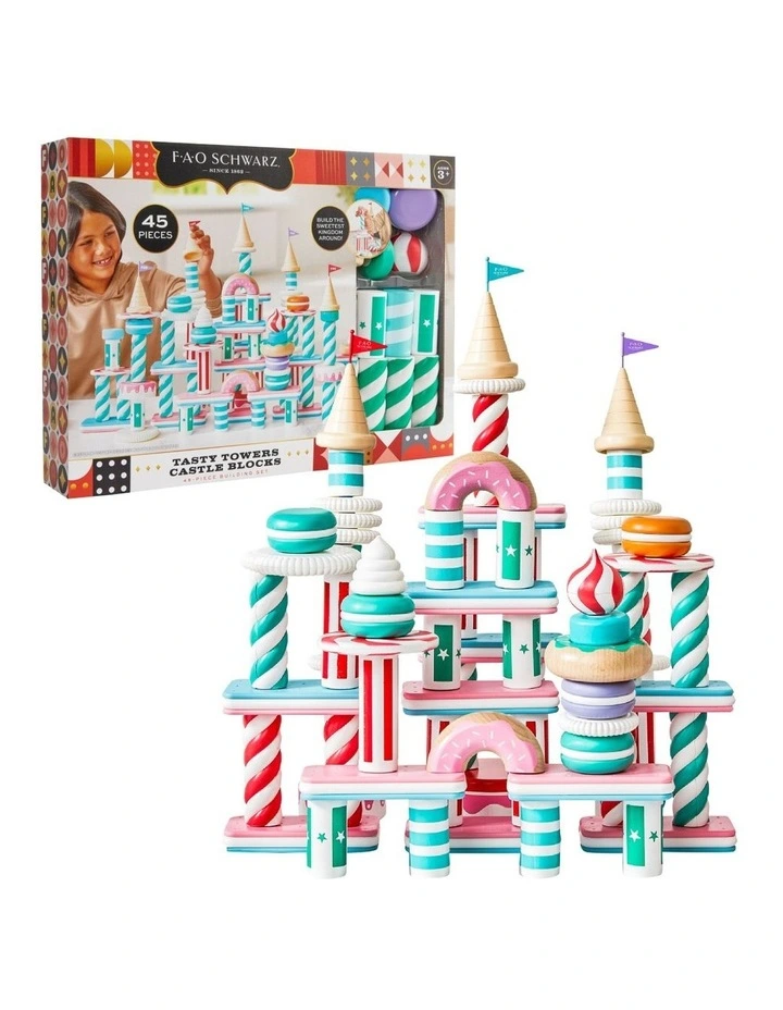 Toy Wood Castle Blocks Treats 45 Pieces