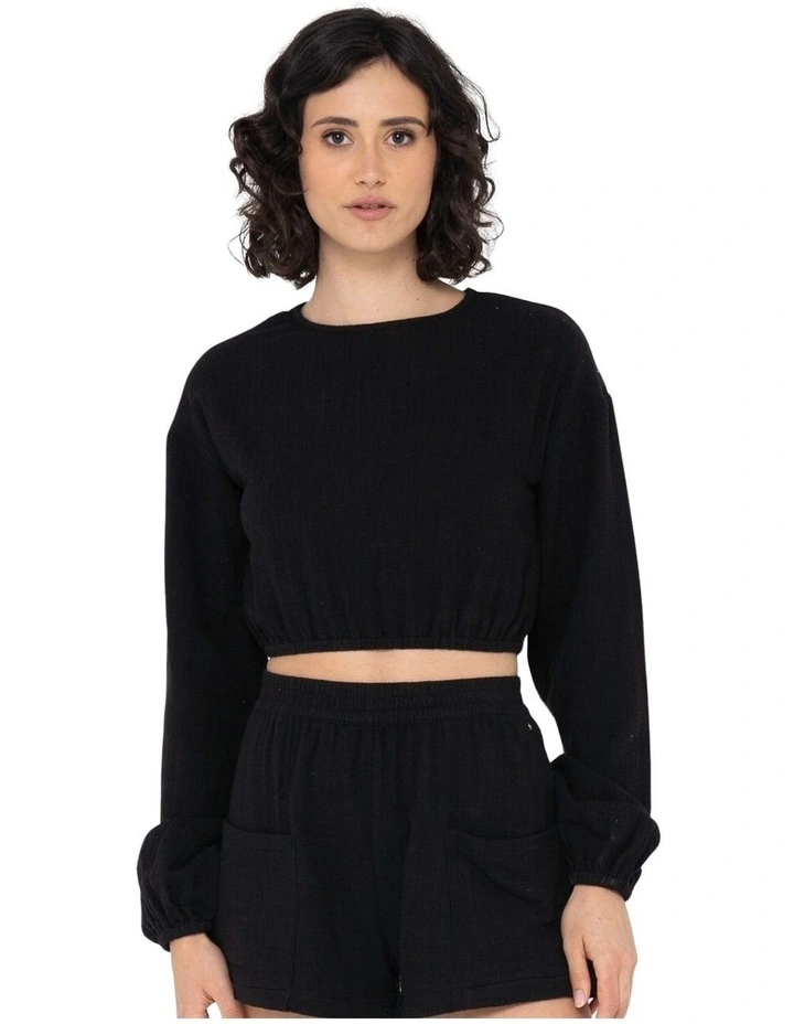 Somewhere Long Sleeve Top in Black