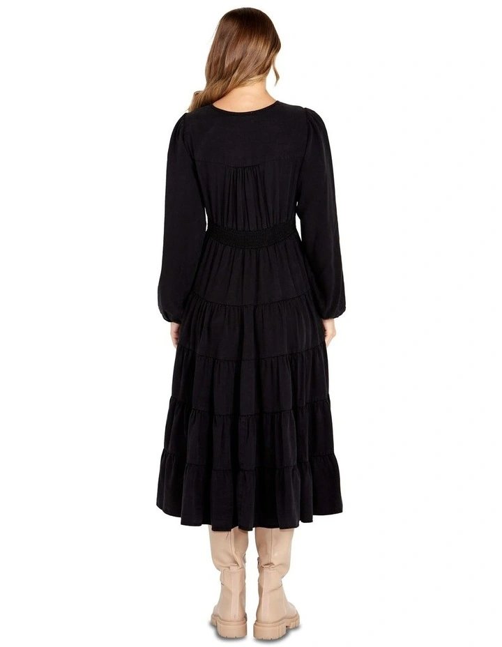 Charity Tiered Midi Dress in Black