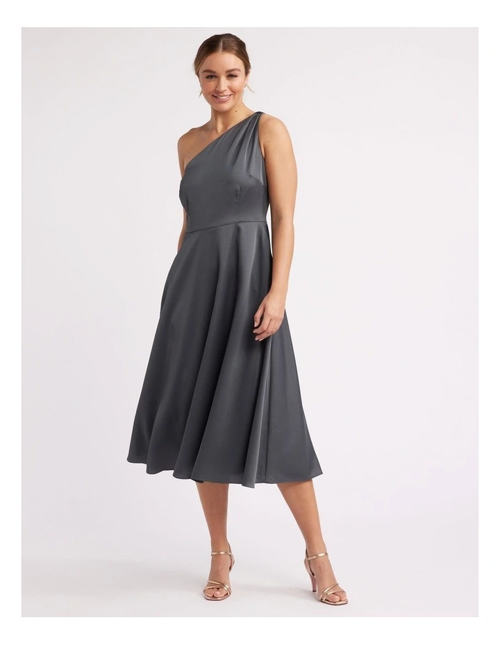 Montreal Asymmetric Midi Dress in Pewter