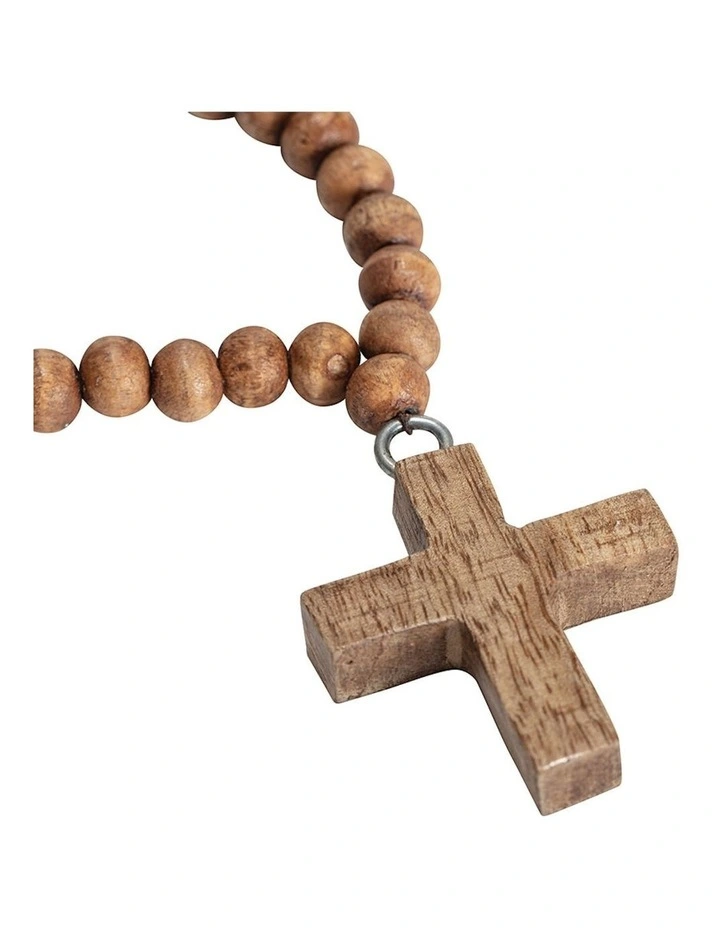 Wooden Beads with Cross Ornament in Natural