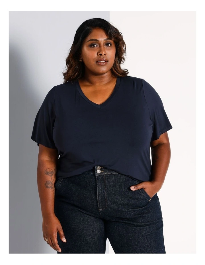 V Neck Bamboo Tee in Navy